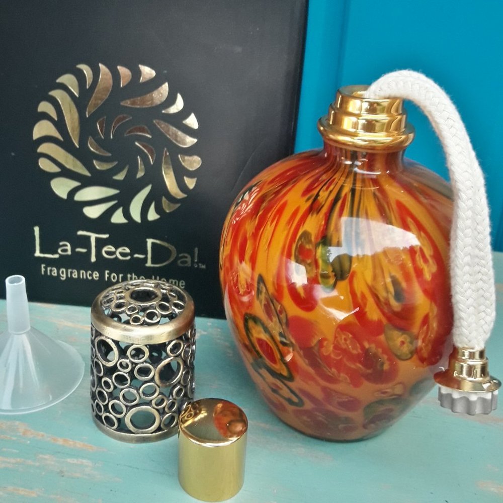 NEW Millefiori Blown Glass Oil Lamp Nwt La Tee Da New in Box Millefiori Art
